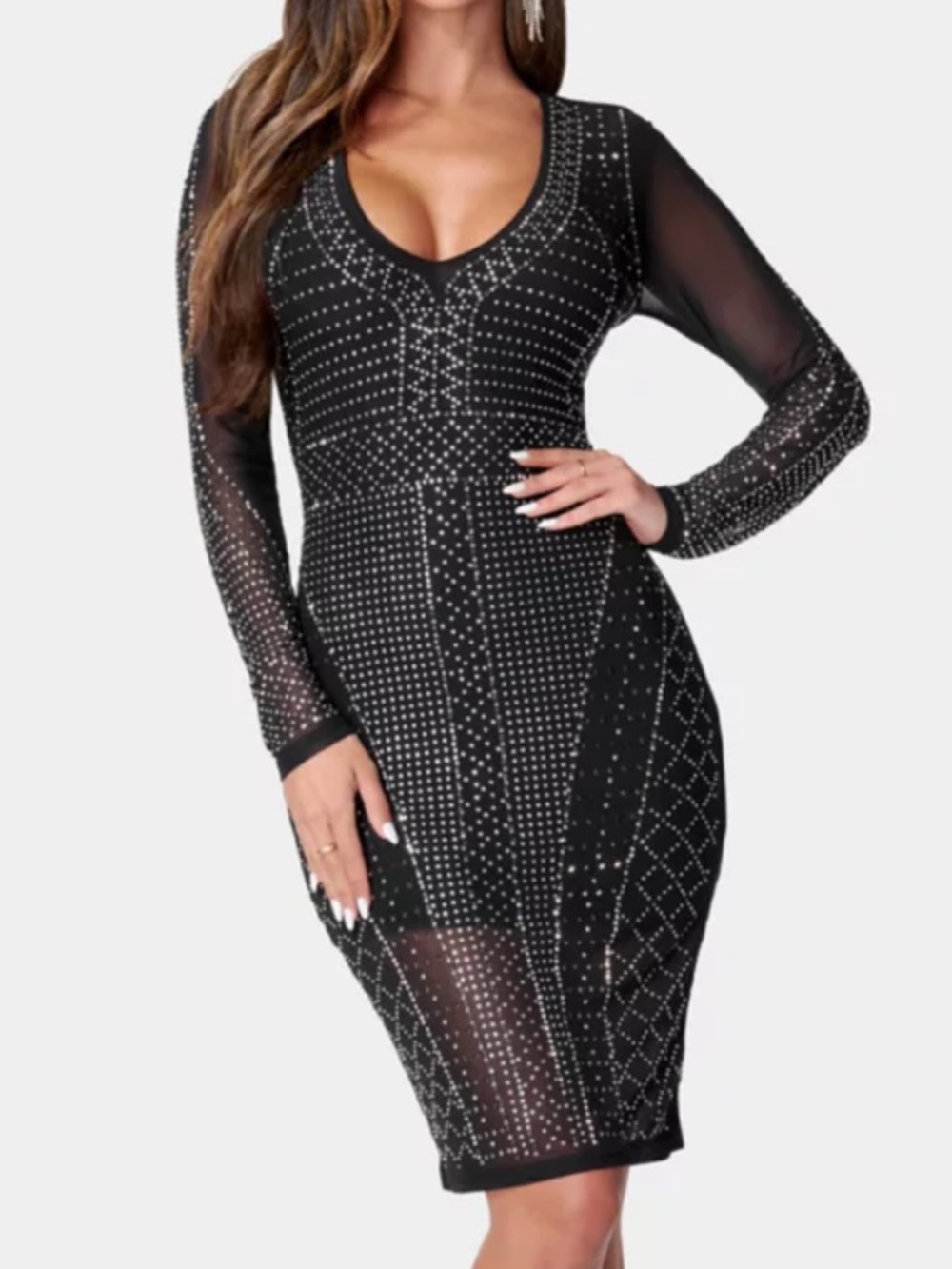 bebe | Dresses | Bebe Black Crystalembellished Mesh Midi Dress